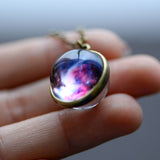 Nebula Galaxy Double Sided Pendant Necklace Glass Art Picture Handmade Statement Universe Planet Jewelry Necklace